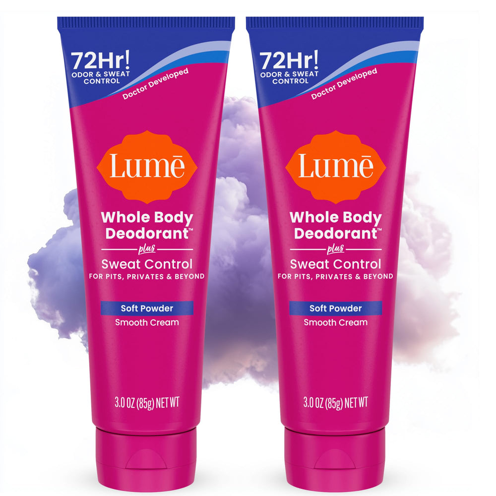 Lume Whole Body Deodorant Plus Sweat Control soft powder tube for long-lasting freshness.