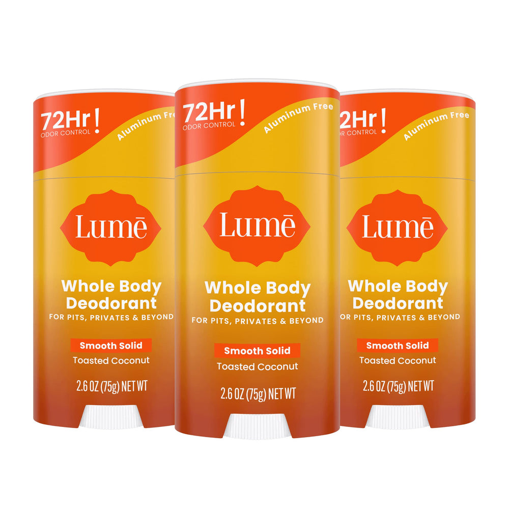 Lume Whole Body Deodorant smooth solid stick in toasted coconut for all-day odor control