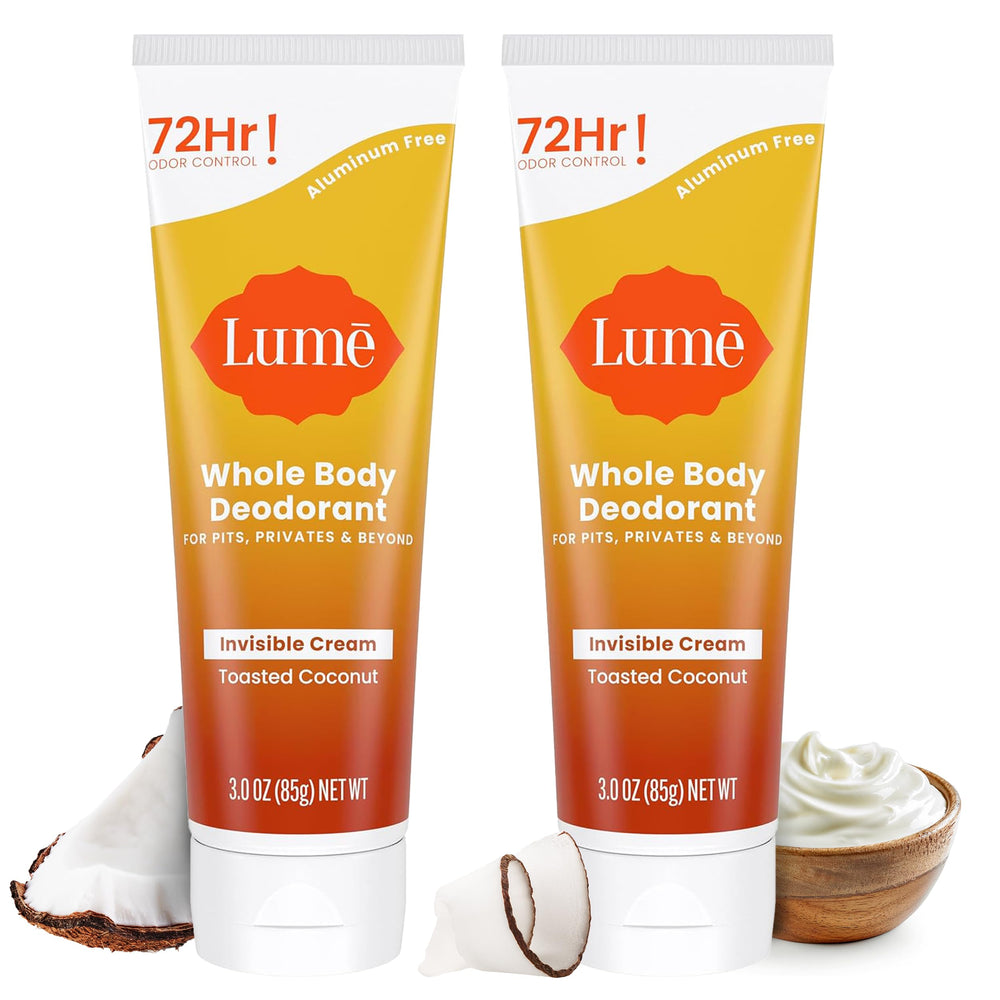 Lume invisible cream tube for all-over odor control in toasted coconut