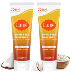 Lume invisible cream tube for all-over odor control in toasted coconut