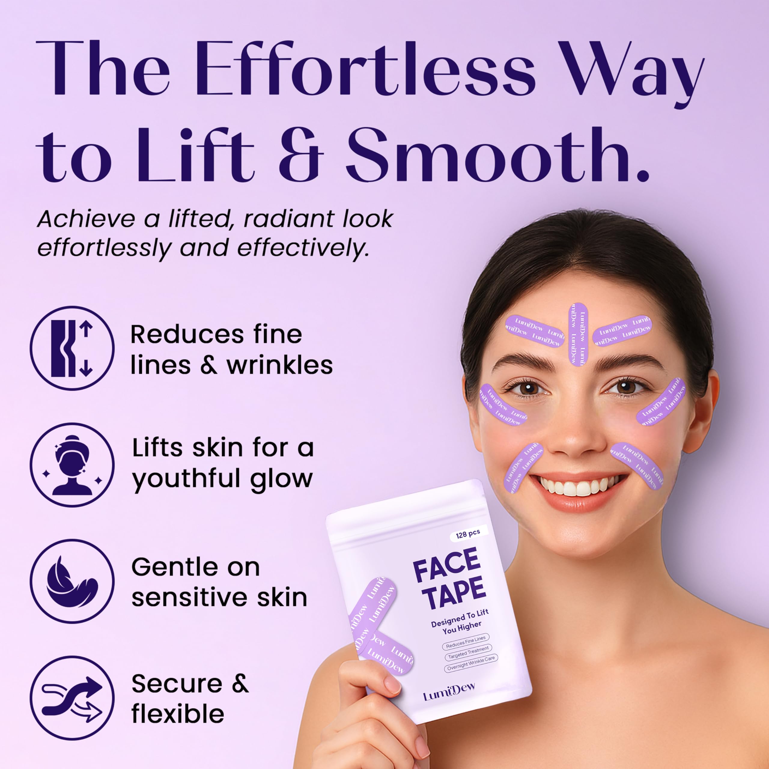 LumiDew patch targeting forehead wrinkles for subtle contouring