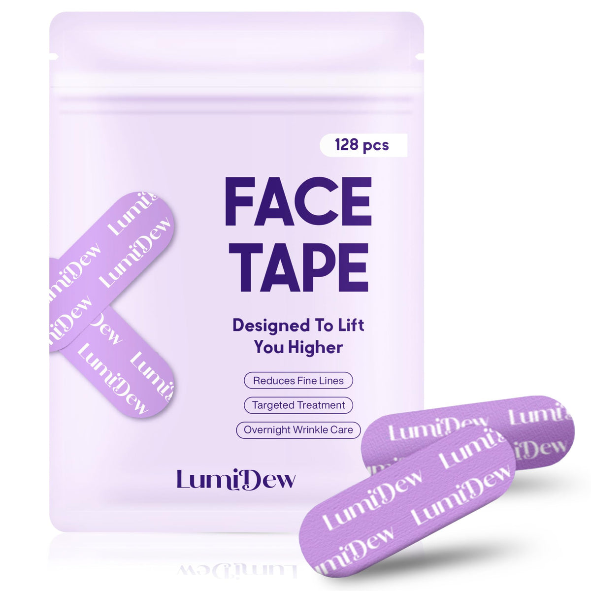 LumiDew patches placed across forehead and lips for overnight smoothing