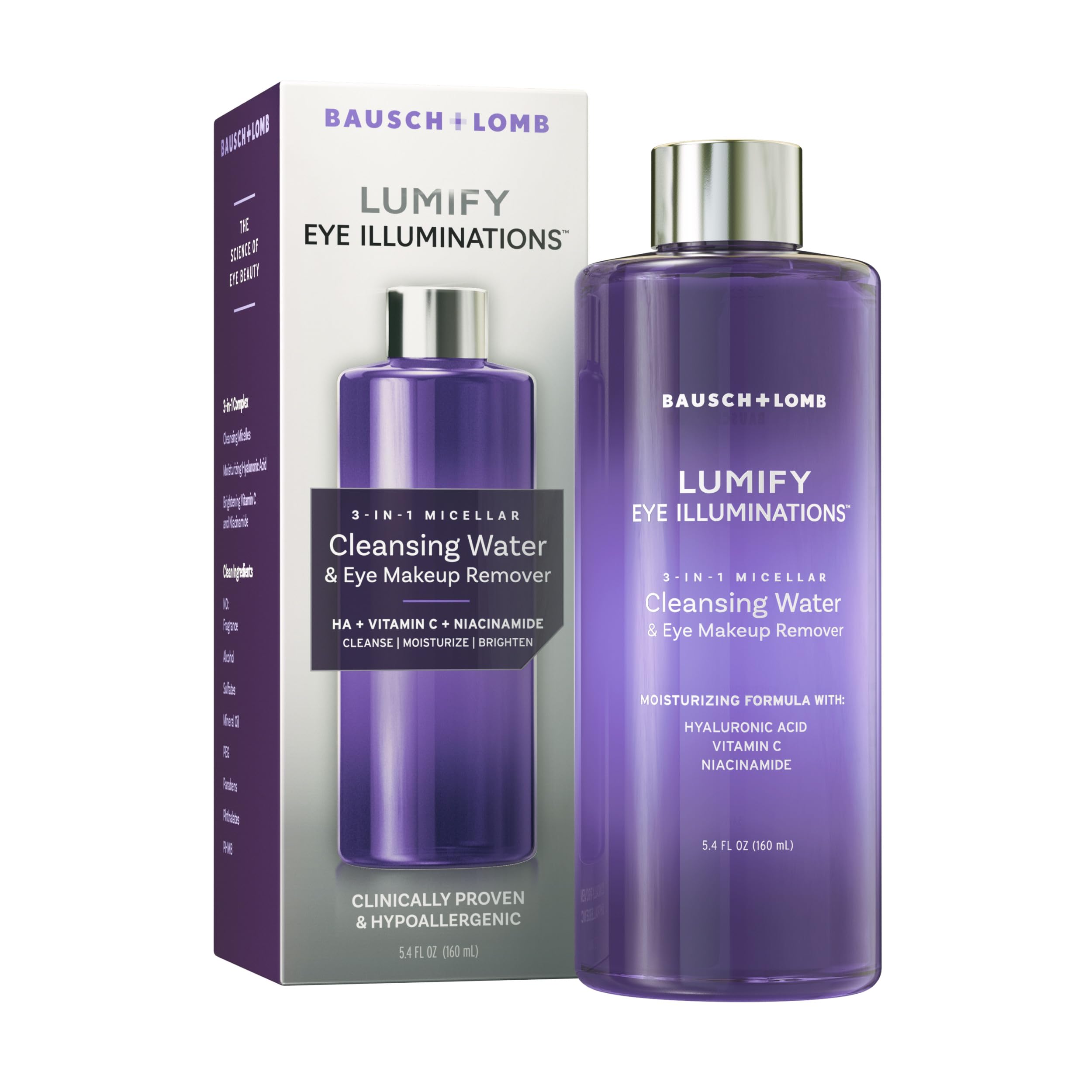 Lumify Eye Illuminations bottle front showing the cleansing formula for delicate eye skin