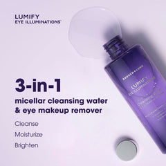 Lumify micellar water application on cotton showing gentle around-eye cleansing