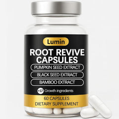 Lumin Root Revive capsules bottle promotes scalp health and stronger hair