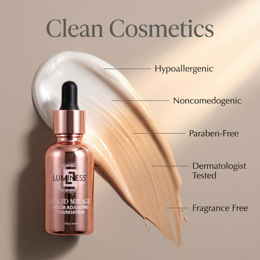 LUMINESS Liquid Mirage drops dispensed, color shifting as foundation blends