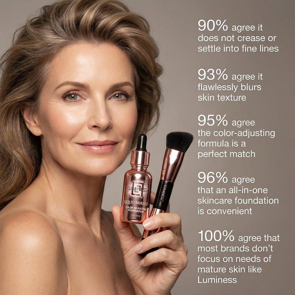 LUMINESS Liquid Mirage during face application revealing natural blend