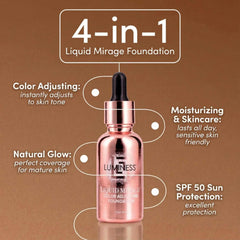 LUMINESS Liquid Mirage tone adapting foundation swirl demonstrates shade transformation
