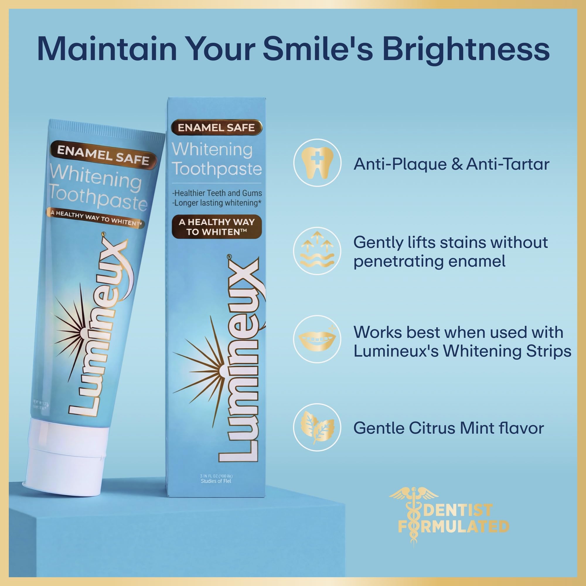Lumineux 3-pack back label shows fluoride-free formula for sensitive users.