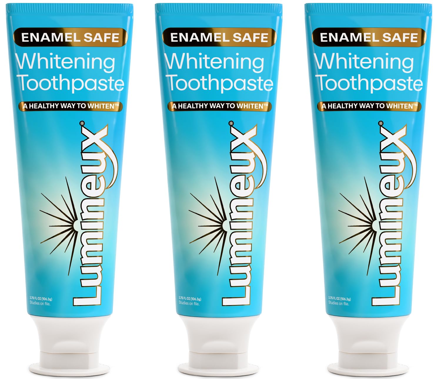 Lumineux 3-pack front view for daily enamel-safe whitening.
