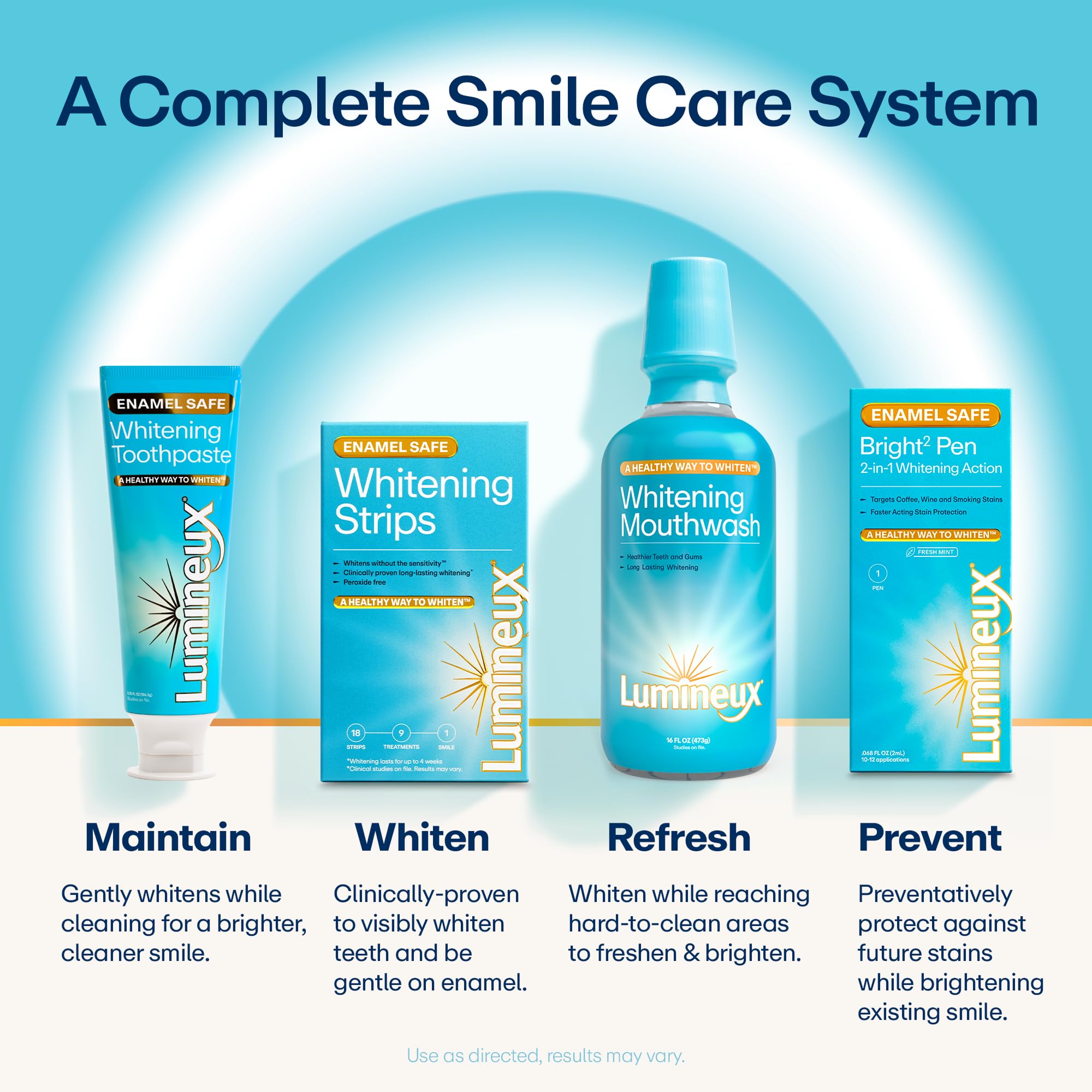 Lumineux toothpaste on toothbrush shows gentle enamel-friendly use.