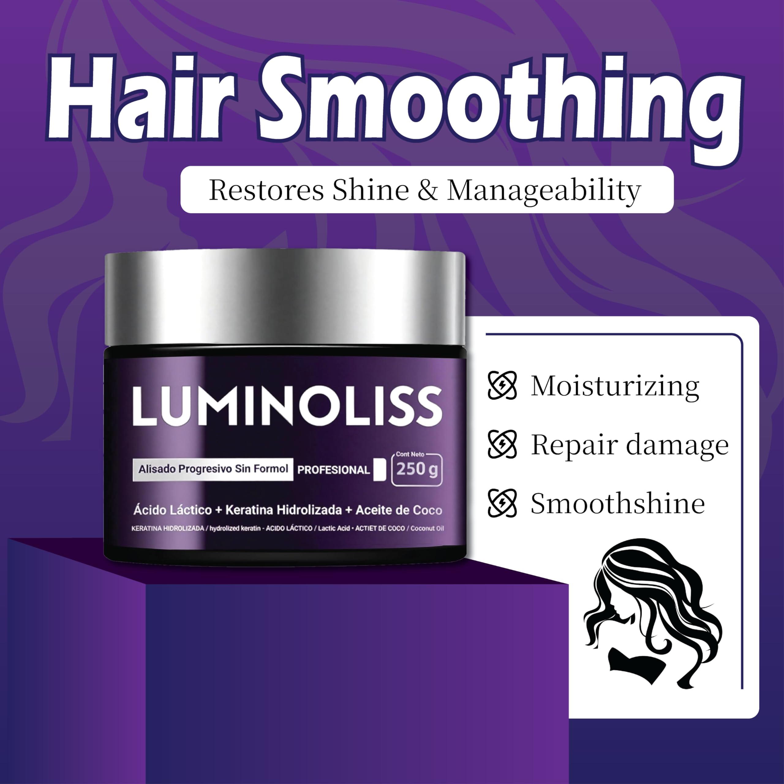 LuminoLiss Alisado bottle on vanity suggests salon-like results at home