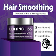 LuminoLiss Alisado bottle on vanity suggests salon-like results at home