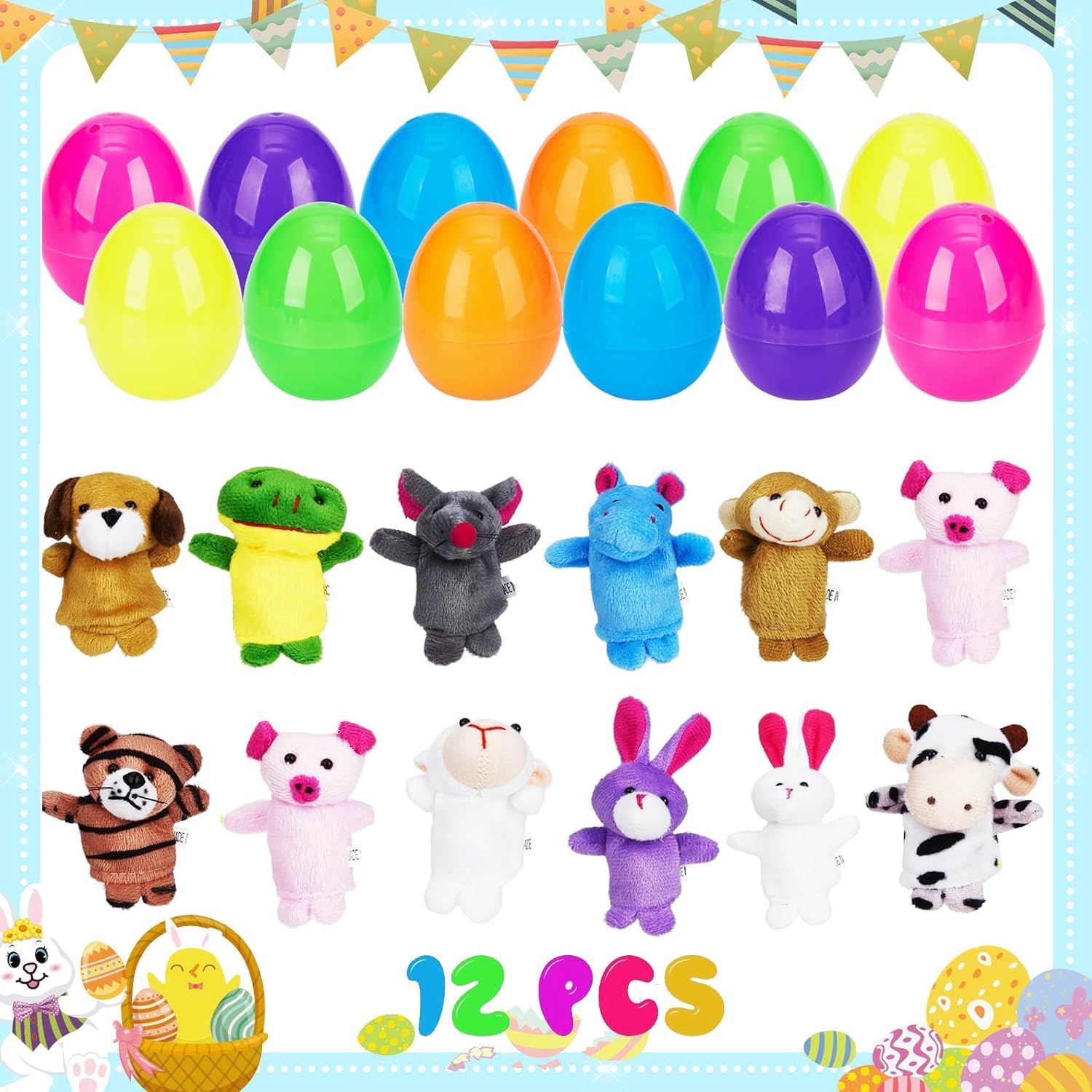 Lumiparty 12-color Easter eggs pre-filled with plush puppets for quick gifting