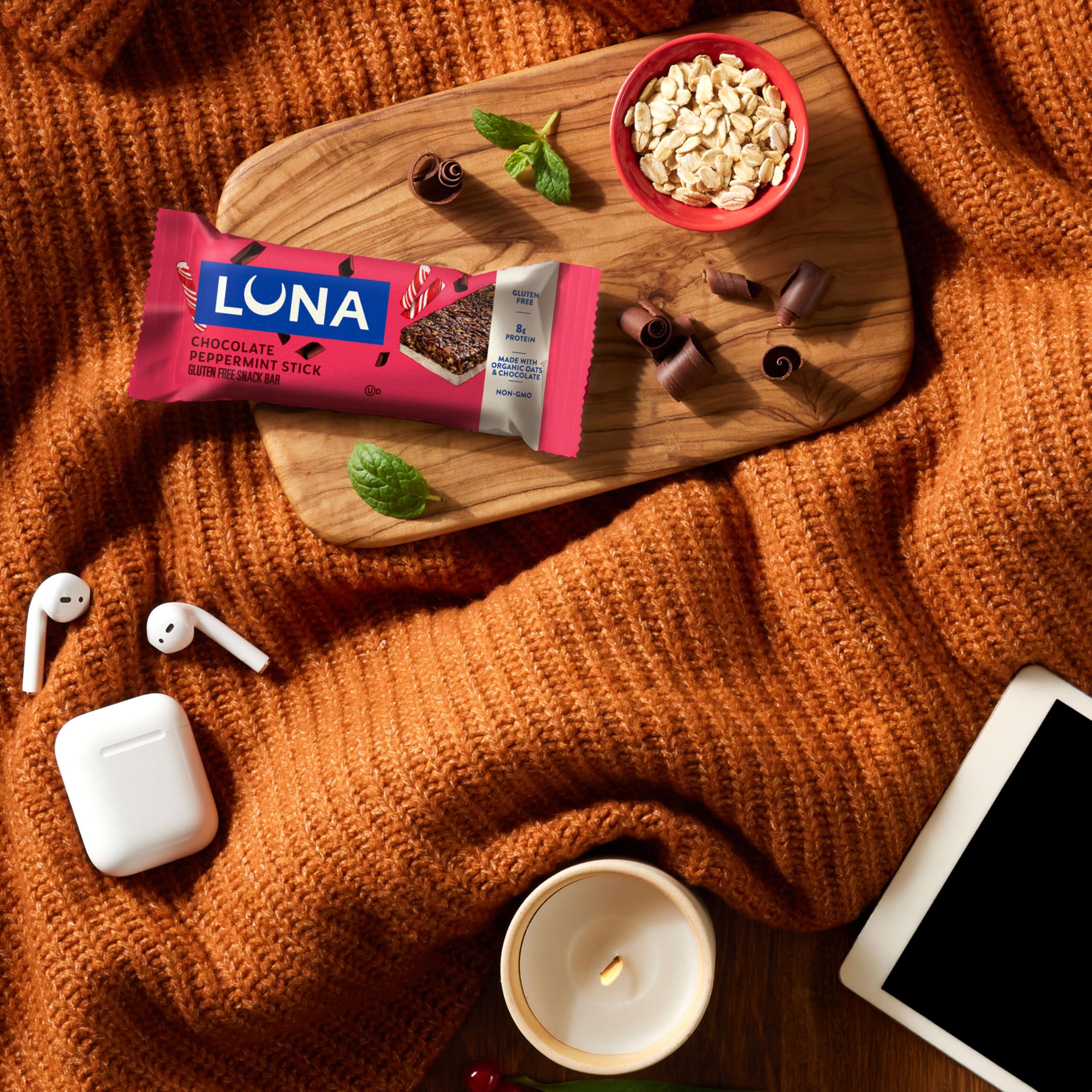 LUNA Bar Chocolate Peppermint Stick individually wrapped for purse or bag.