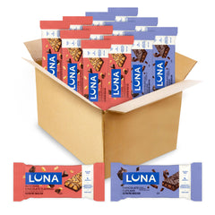 Luna Bar variety pack Chocolate Cupcake packaging, a convenient gluten-free on-the-go snack.