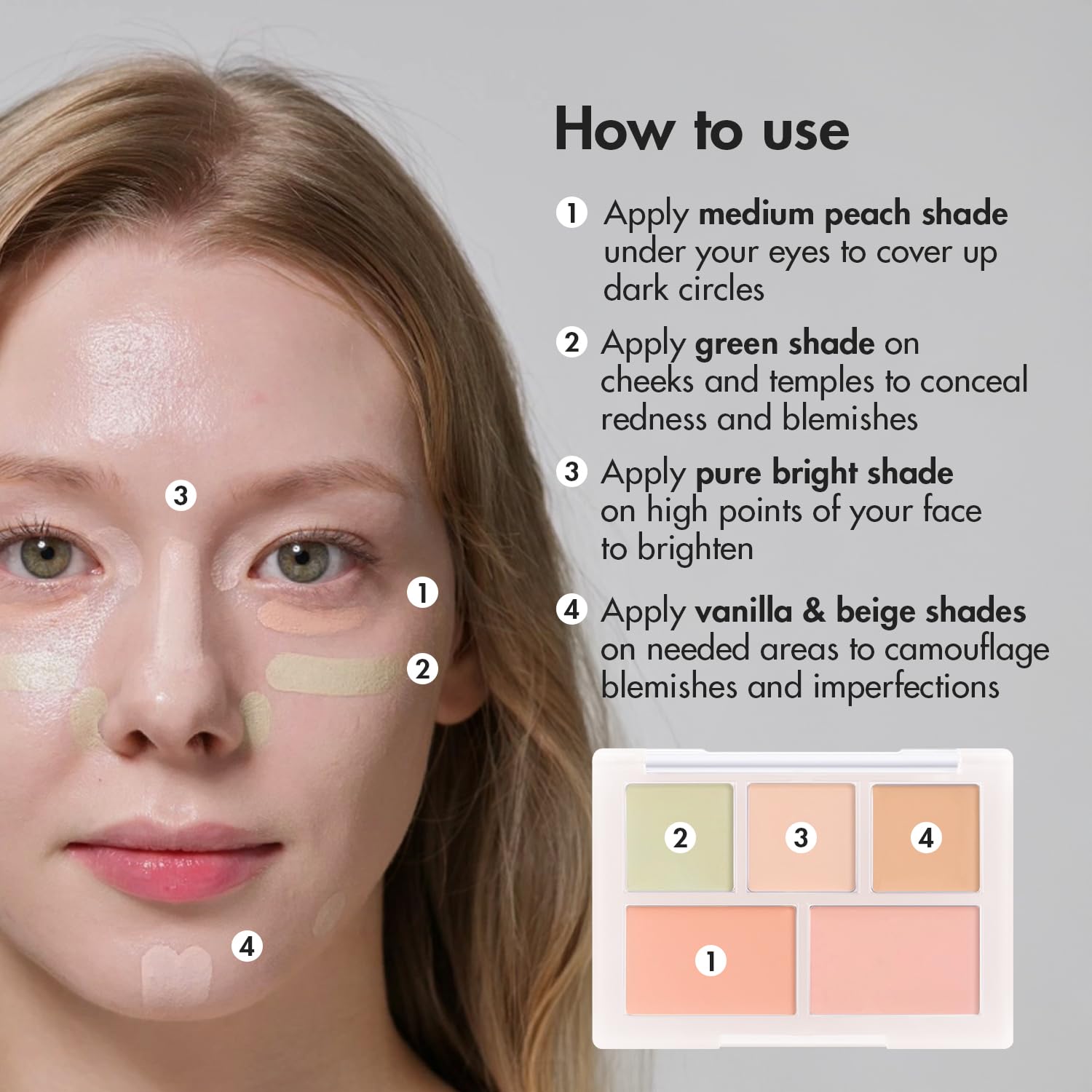 LUNA Conceal Blender Palette vanilla shade used to brighten and balance undertones.