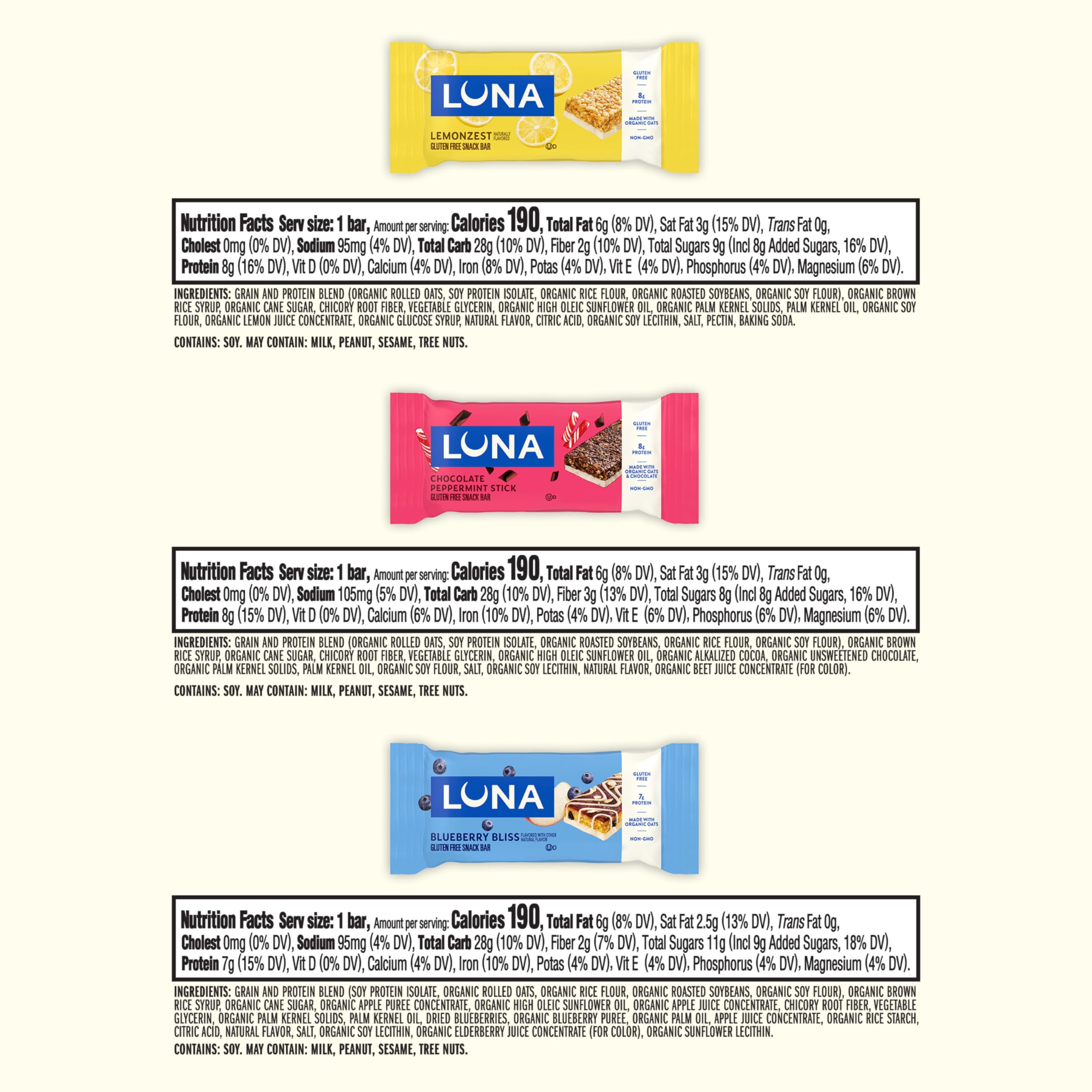 Luna Bar Blueberry Bliss bar with fruity aroma and soft bite