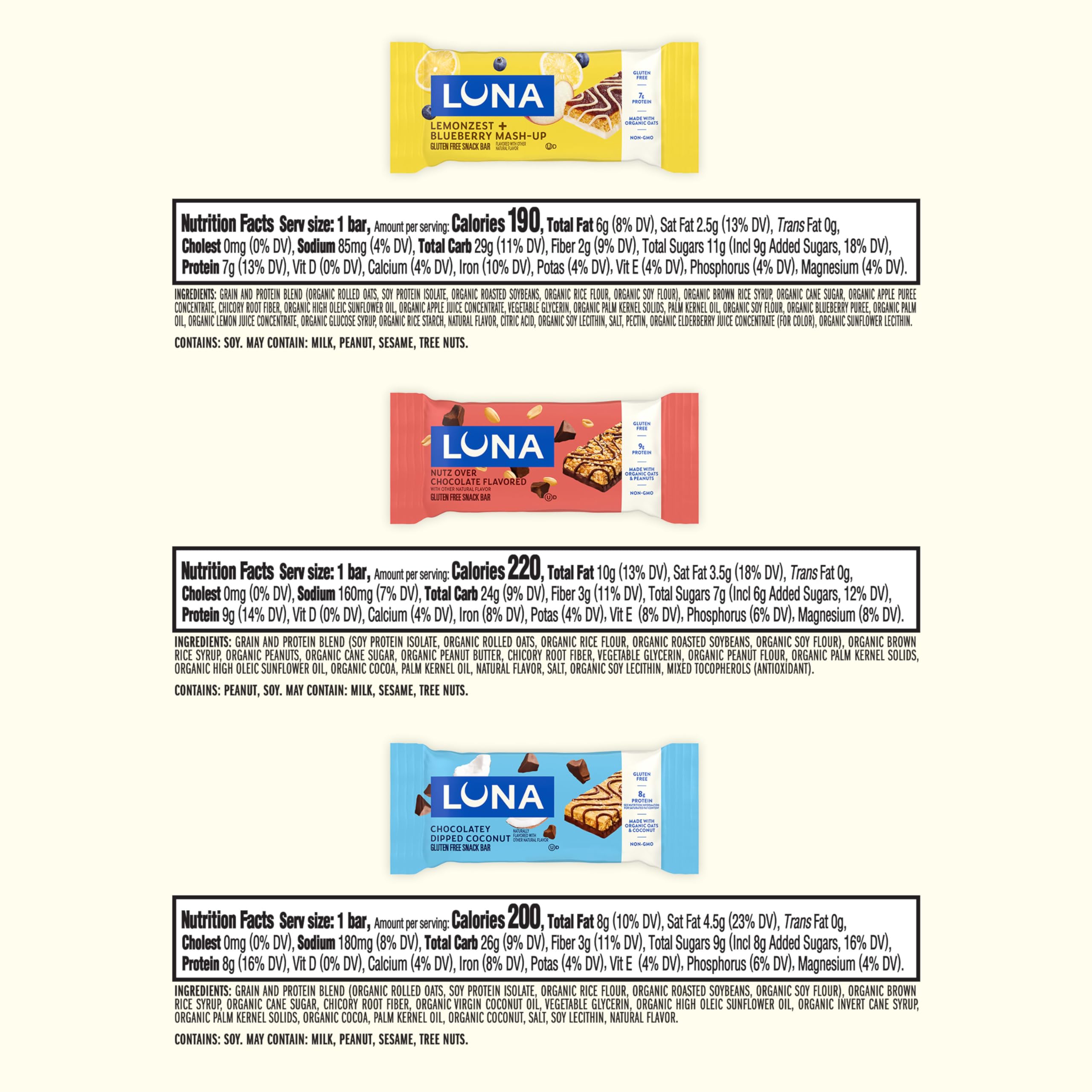 Luna Bar Mash-Ups LemonZest Blueberry blending two flavors in one bar