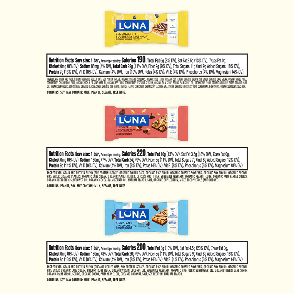 Luna Bar Mash-Ups LemonZest Blueberry blending two flavors in one bar