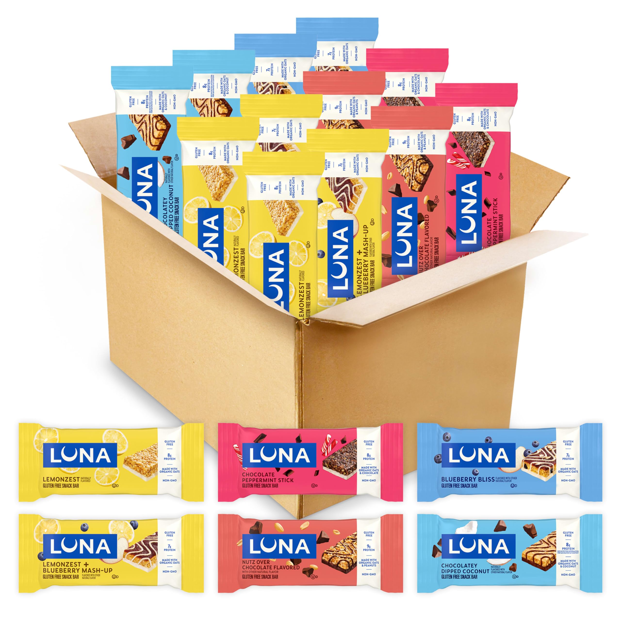 Luna Bar variety pack six flavors for convenient on-the-go snacking