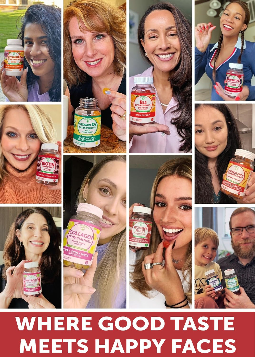 Lunakai label shows 16 vitamins and minerals for balanced nutrition.