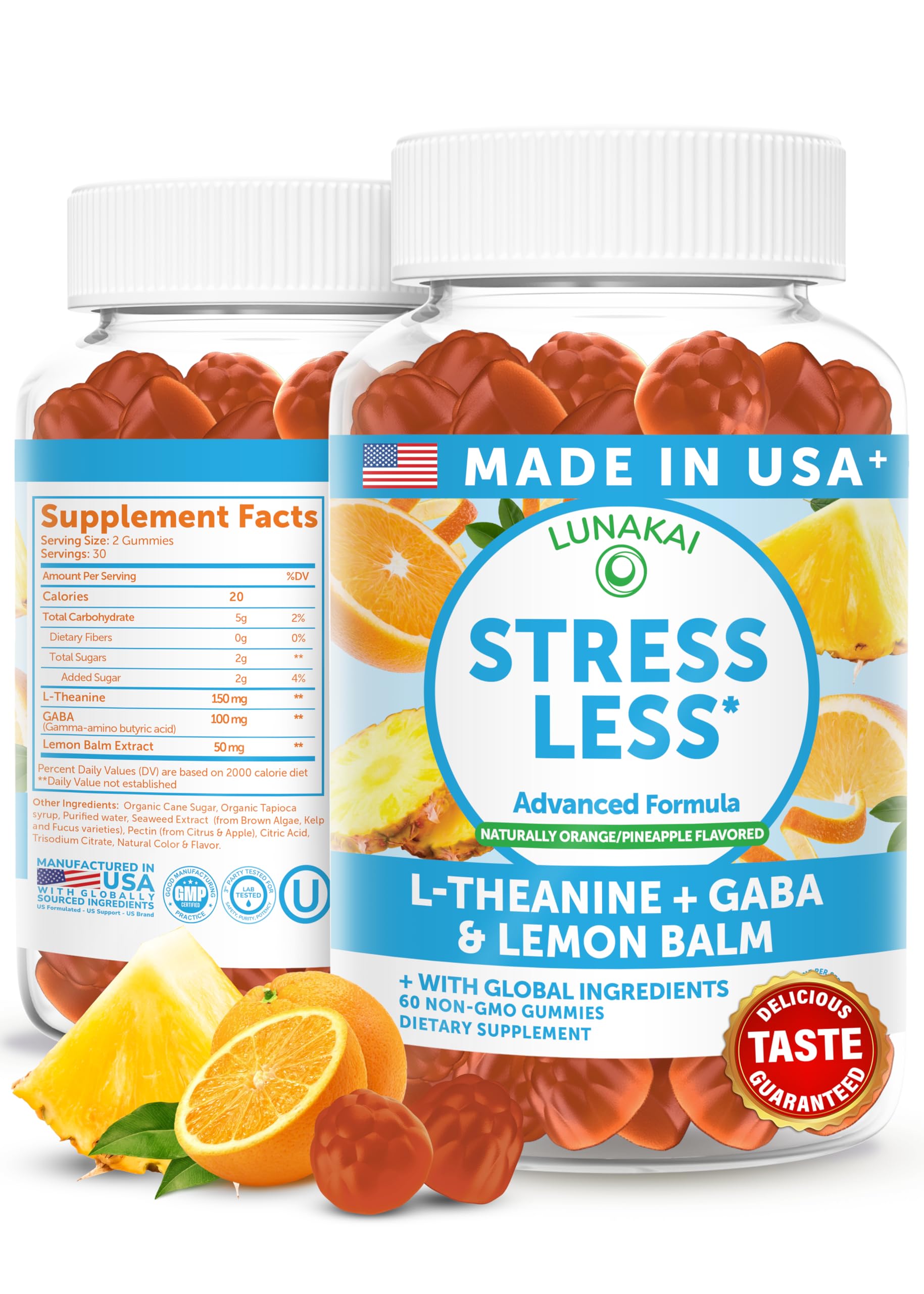 Lunakai Calm Gummies bottle shows easy, daily stress support.