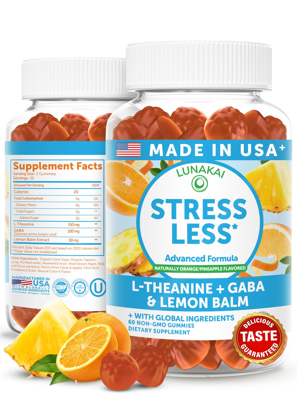 Lunakai Calm Gummies bottle shows easy, daily stress support.