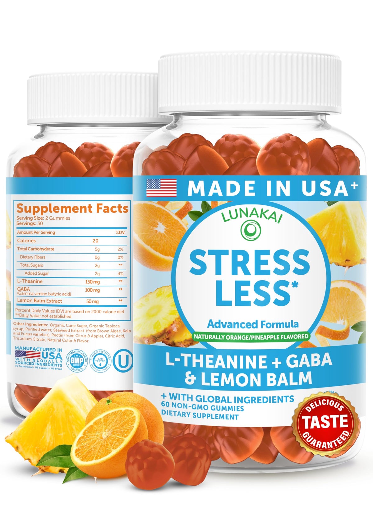 Lunakai Calm Gummies bottle shows easy, daily stress support.