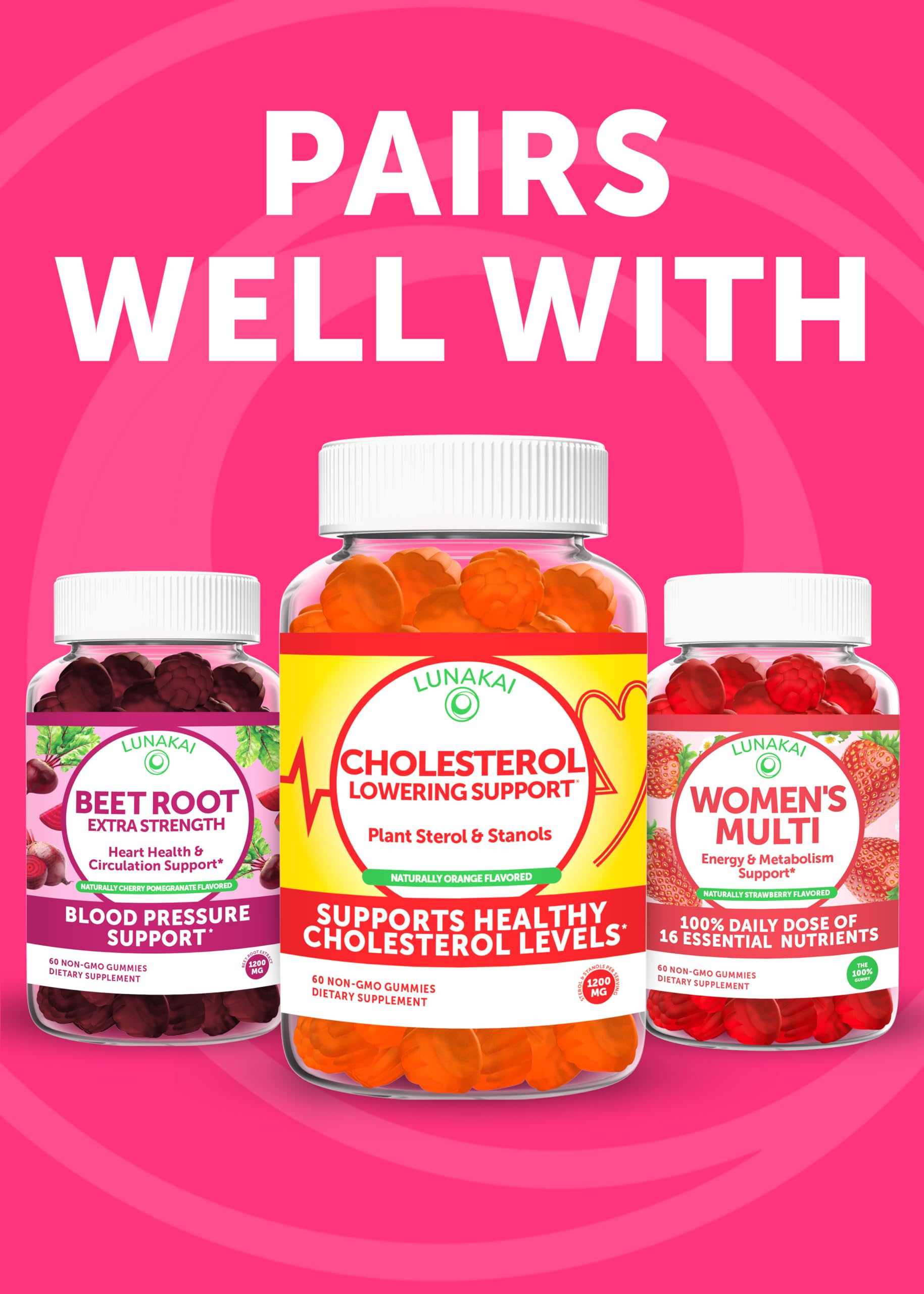 Lunakai collagen gummies serving suggestion beside a glass of water