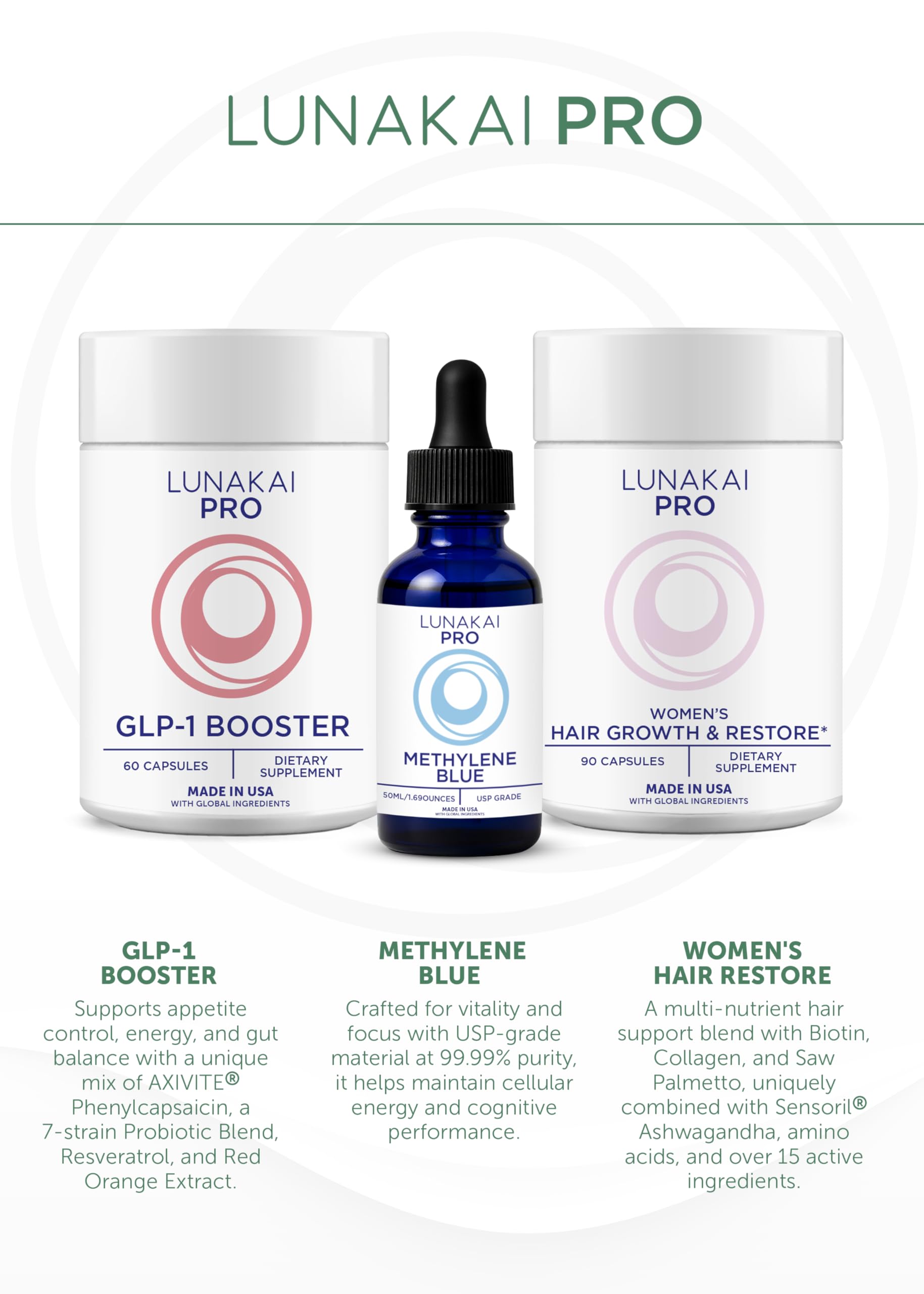 Lunakai NADPlus bottle alongside capsules supports daily wellness routine.