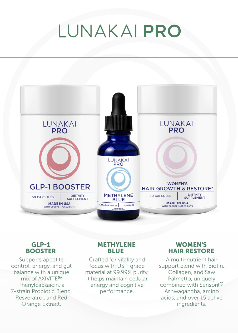 Lunakai NADPlus bottle alongside capsules supports daily wellness routine.