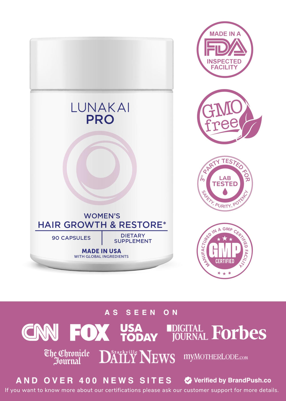 Lunakai Pro capsules closeup highlighting 20-nutrient formula.