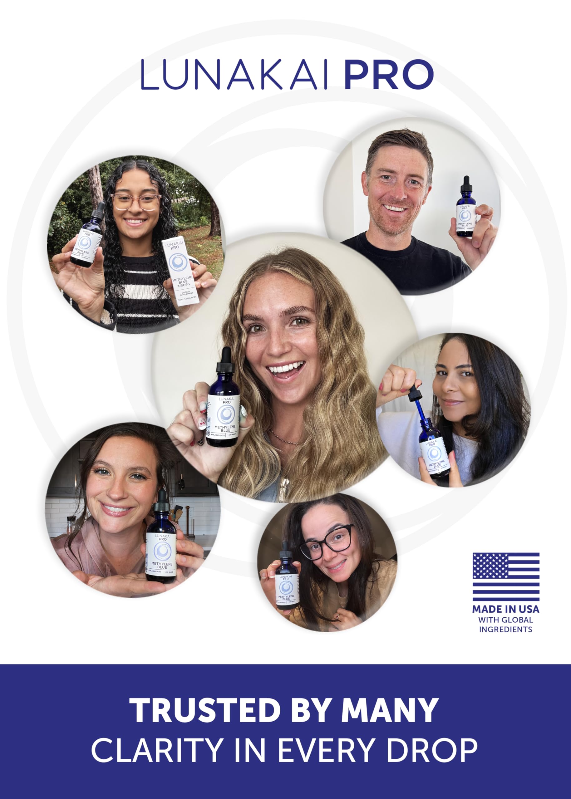 Lunakai PRO blue liquid emphasizes mental clarity as a potential nootropic benefit.