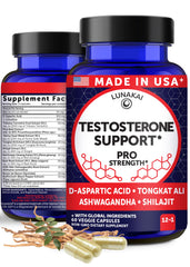 Lunakai testosterone booster bottle front view for energy and focus.