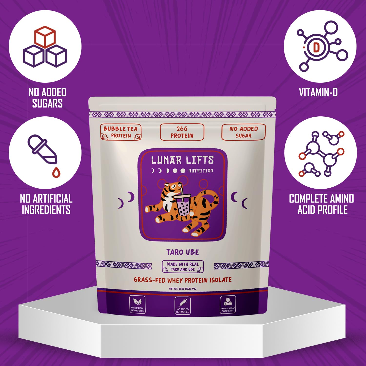 Lunar Lifts nutrition label highlights 26g protein and 125 calories per serving.