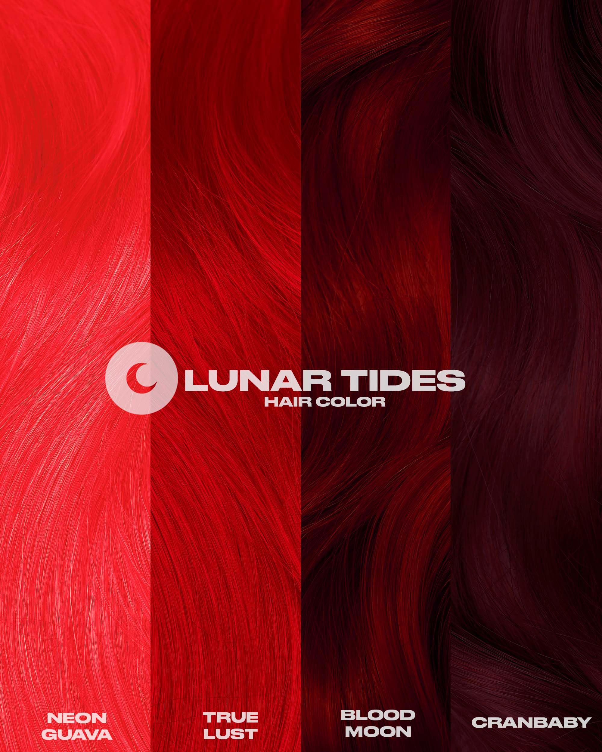 Lunar Tides Blood Moon hair swatches previewing dramatic strand color