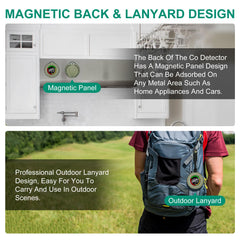 Lunarlipes CO detector with magnetic back attaches to metal surfaces for convenient placement.
