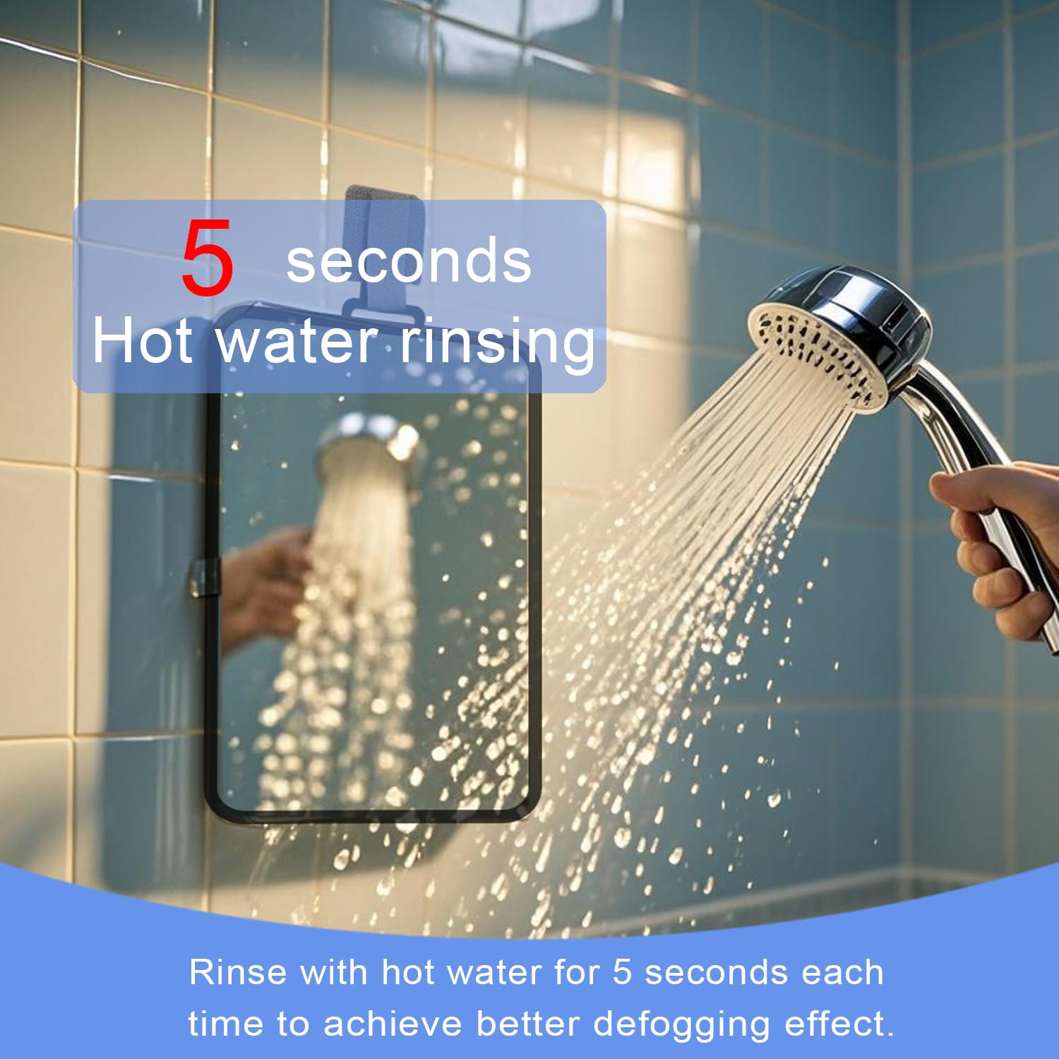 LUNCHIS Adhesive hook securely attaches the mirror without suction cups.