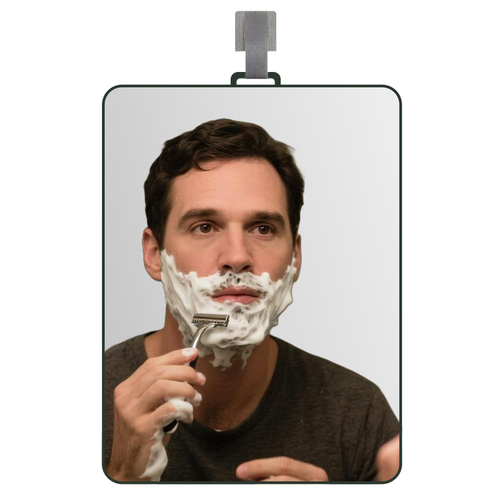 LUNCHIS Shower Mirror fogless for shaving provides clear reflection in the shower.