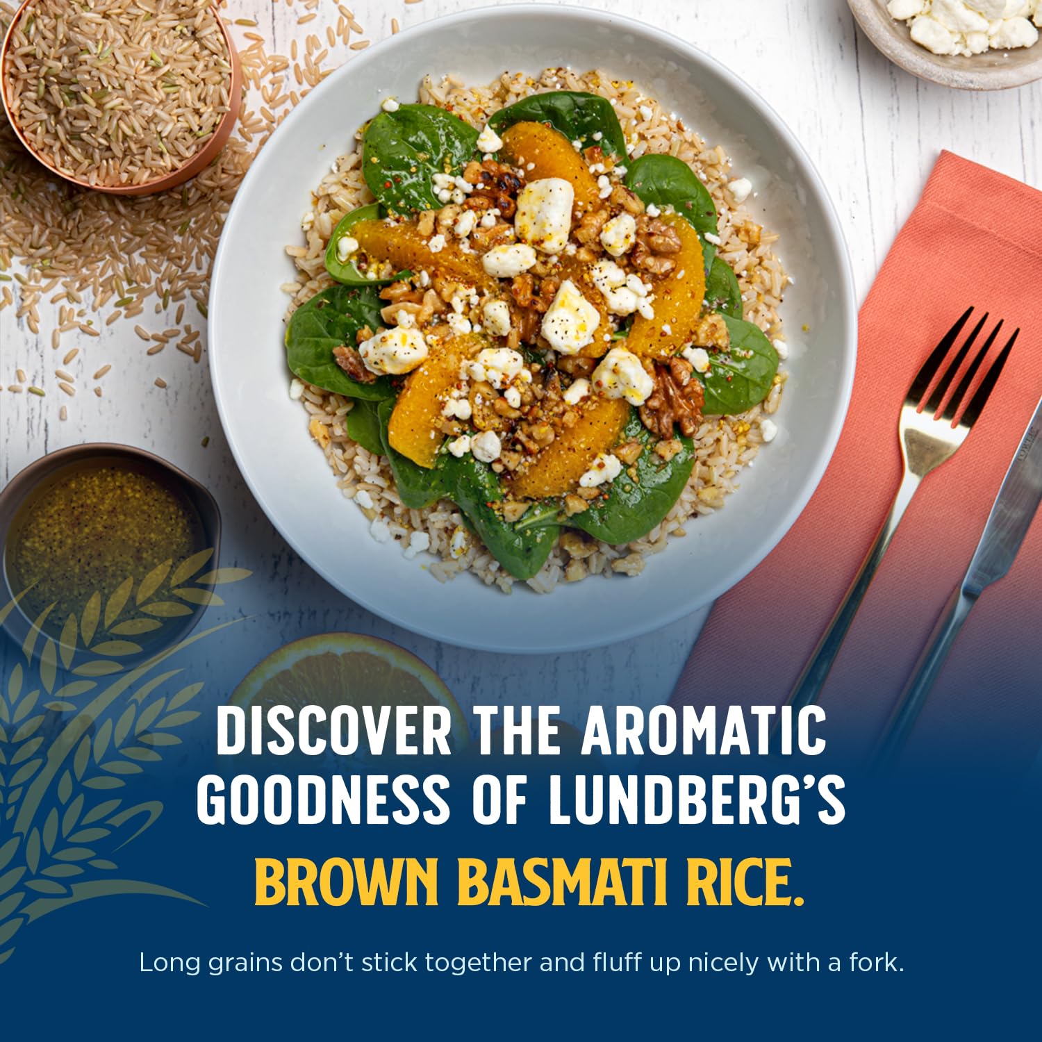 Lundberg Brown Rice pilaf-ready setup with herbs and nuts