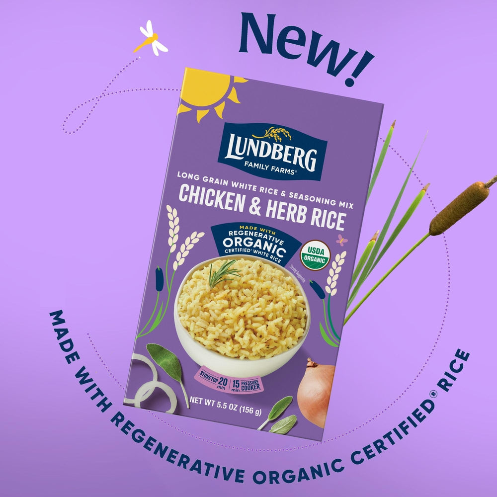 Lundberg chicken herb seasoned rice cooking in-pot demonstrates easy stovetop results.