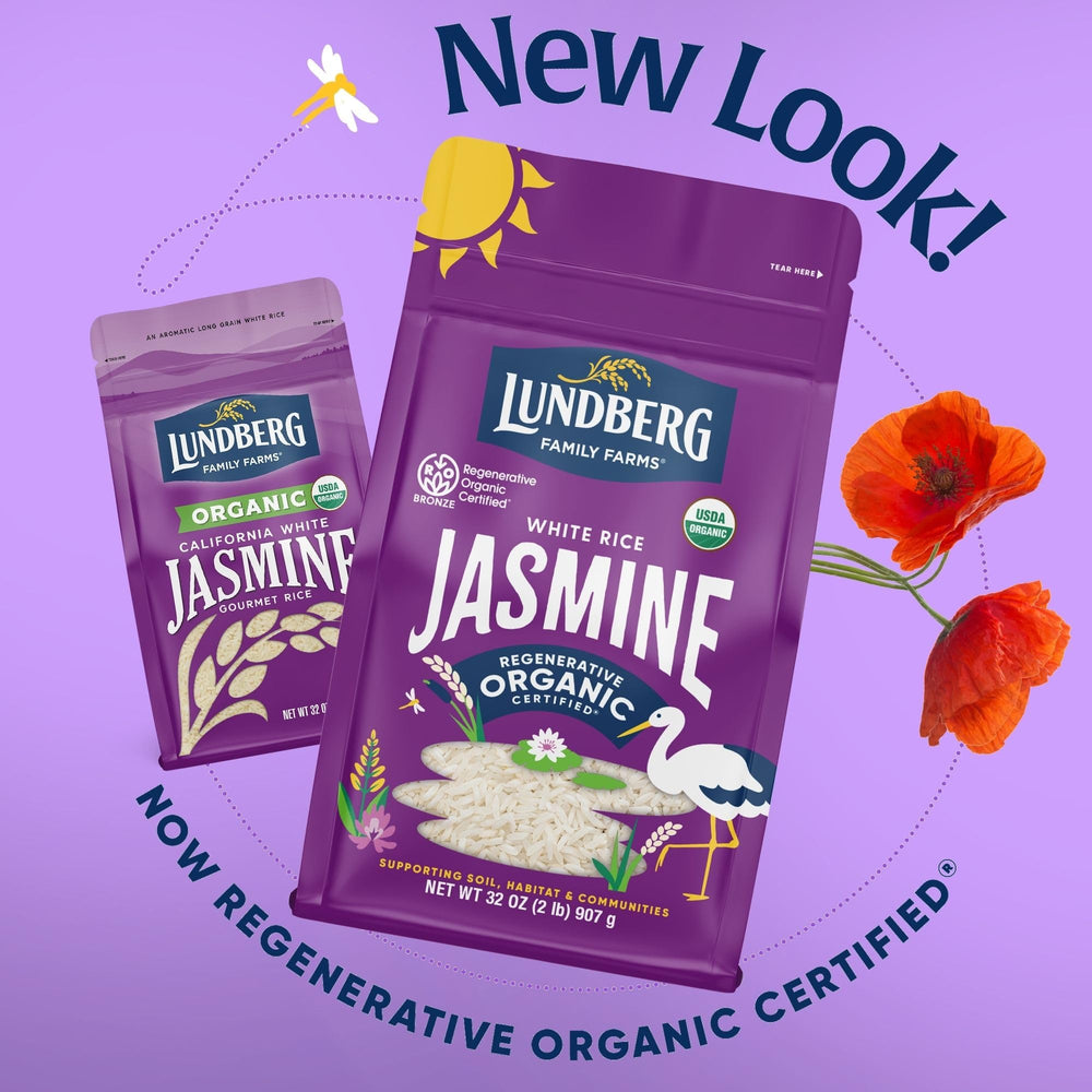 Lundberg Jasmine Rice, dessert rice pudding crafting scene with steam.