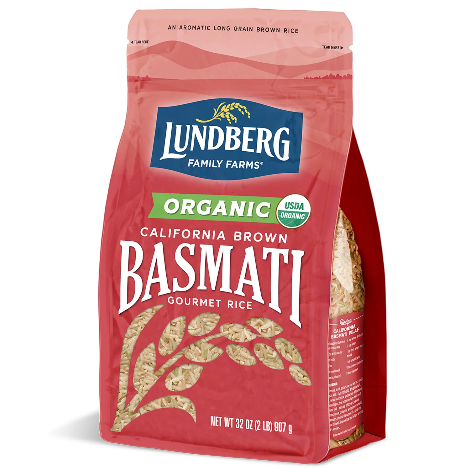Lundberg Organic Basmati Brown Rice packshot, California-grown grains ideal for pilafs and sides