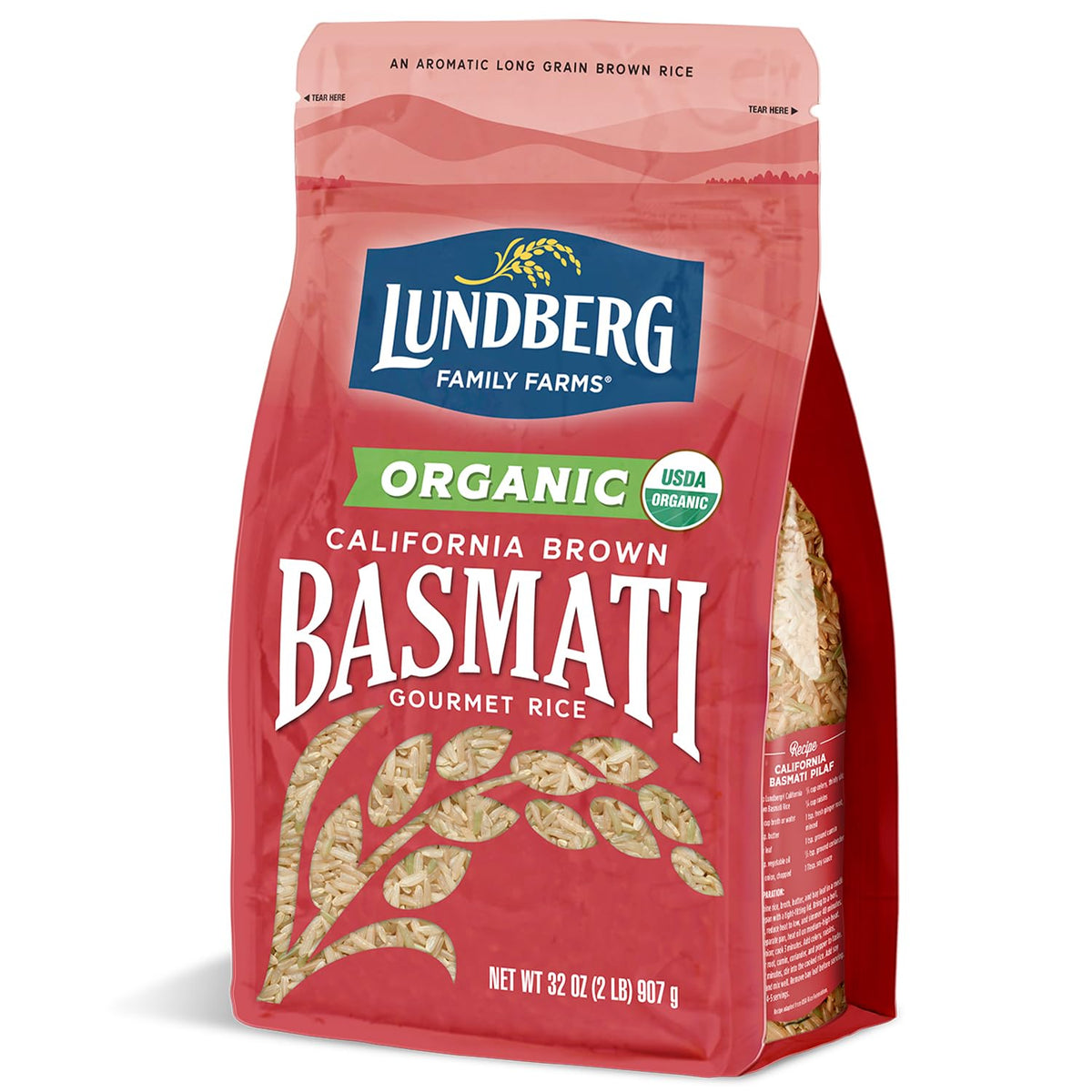 Lundberg Organic Basmati Brown Rice packshot, California-grown grains ideal for pilafs and sides