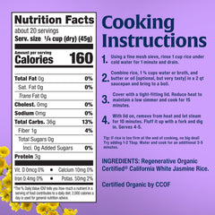 Lundberg Organic Jasmine Rice label, USDA Organic and Non-GMO verification on pack.