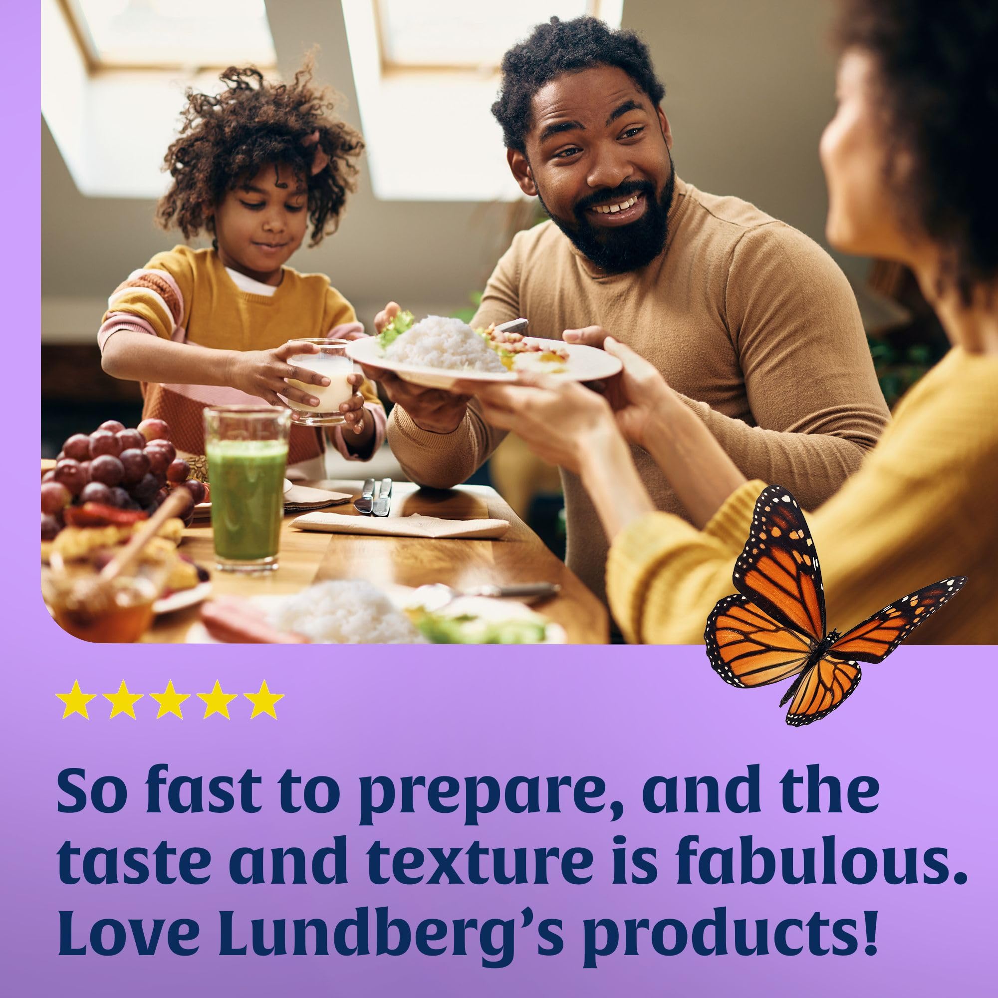 Sustainability-focused farming story depicted on Lundberg packaging.