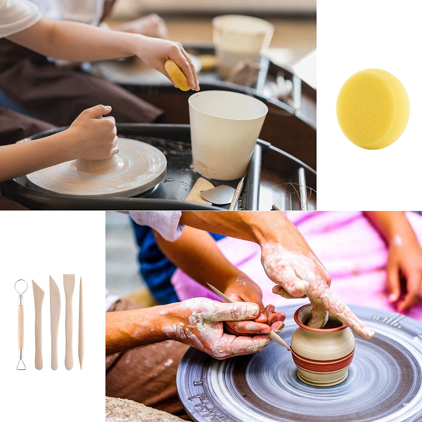 Luney pottery sponge for smoothing surfaces and cleanup