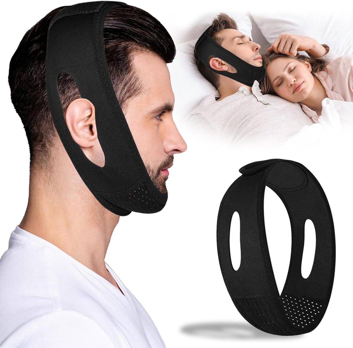 LUNIA chin strap for sleeping closes the mouth gently to encourage nose breathing at night.