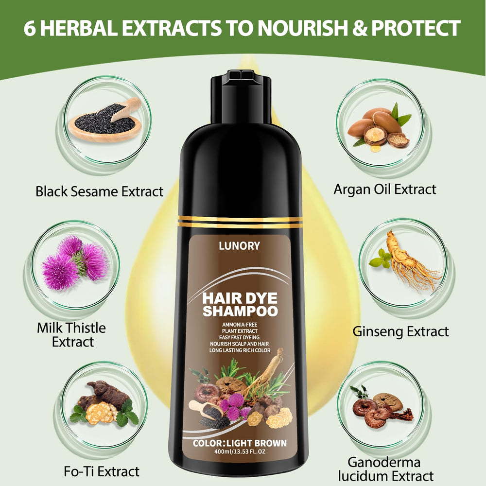 Lunory hair dye shampoo lather forming for even color.
